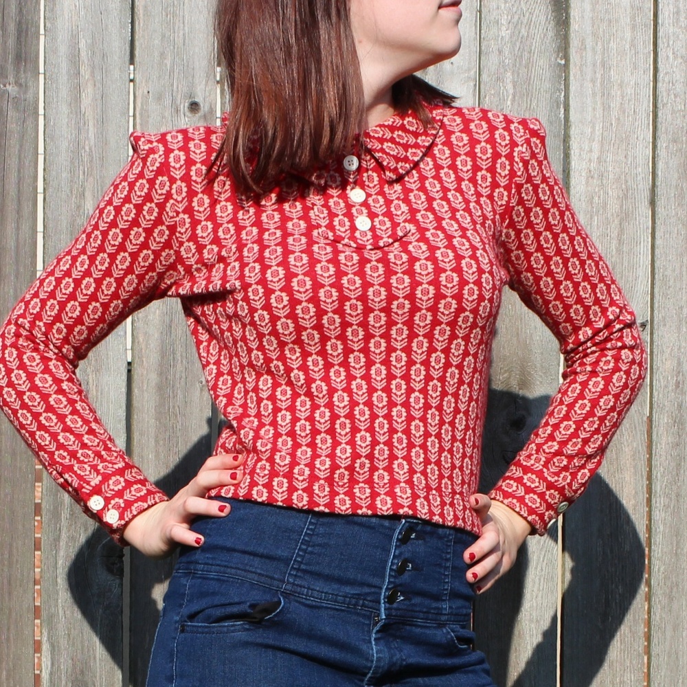 Vintage Red and White Floral Crop Top